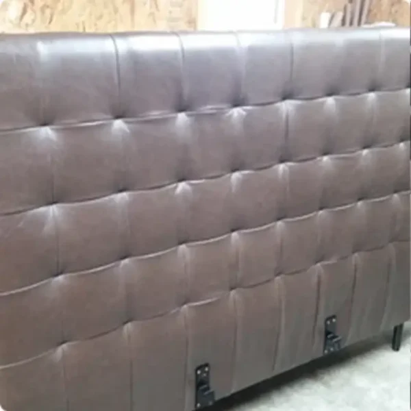 Custom tufted leather headboard upholstery by Ash Street Upholstery, Springfield, IL bedroom furniture