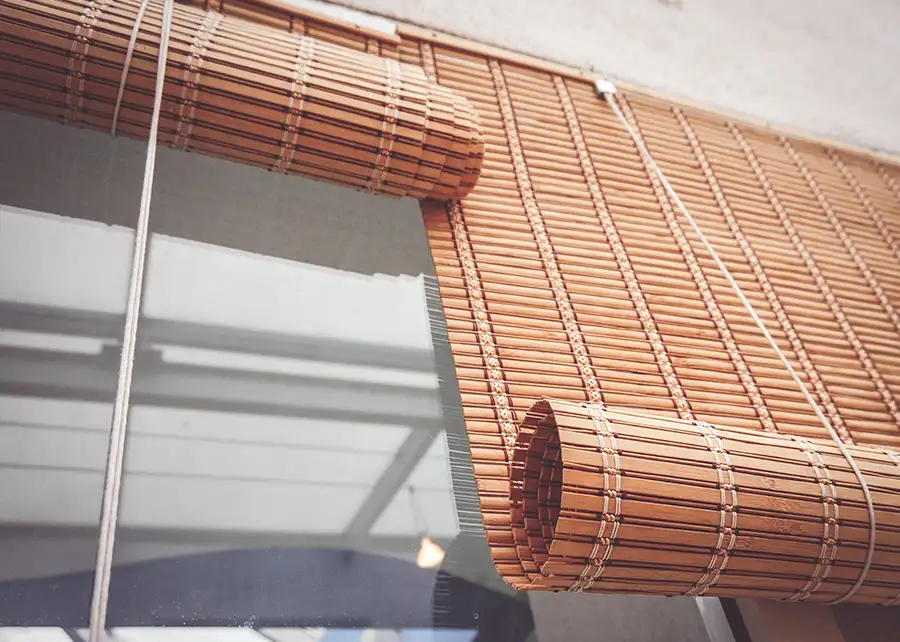 Custom Woven Wood shade installation by Ash Street Upholstery in Springfield, IL window treatment design