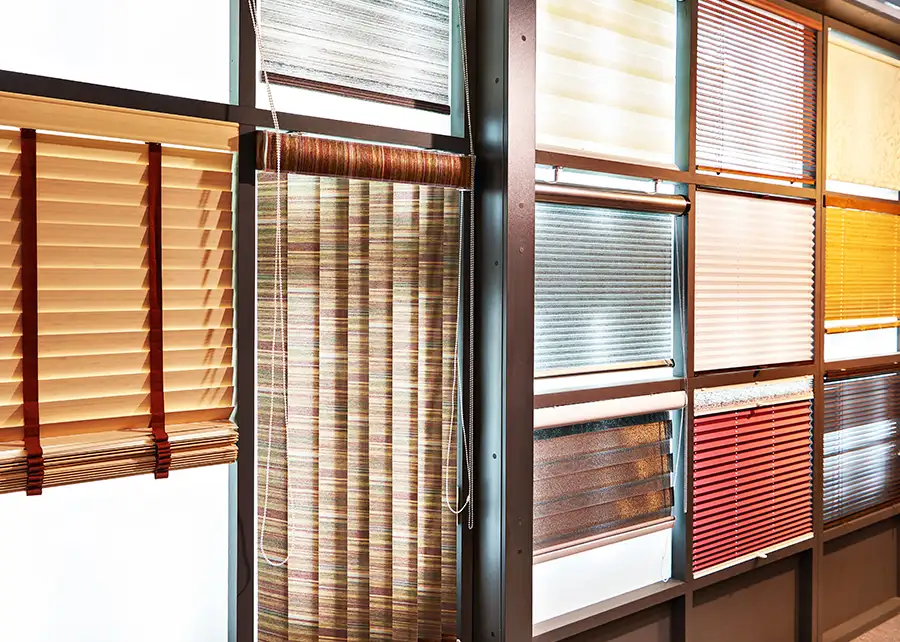 Specialty & Custom Shades display by Ash Street Upholstery in Springfield, IL window treatment showroom