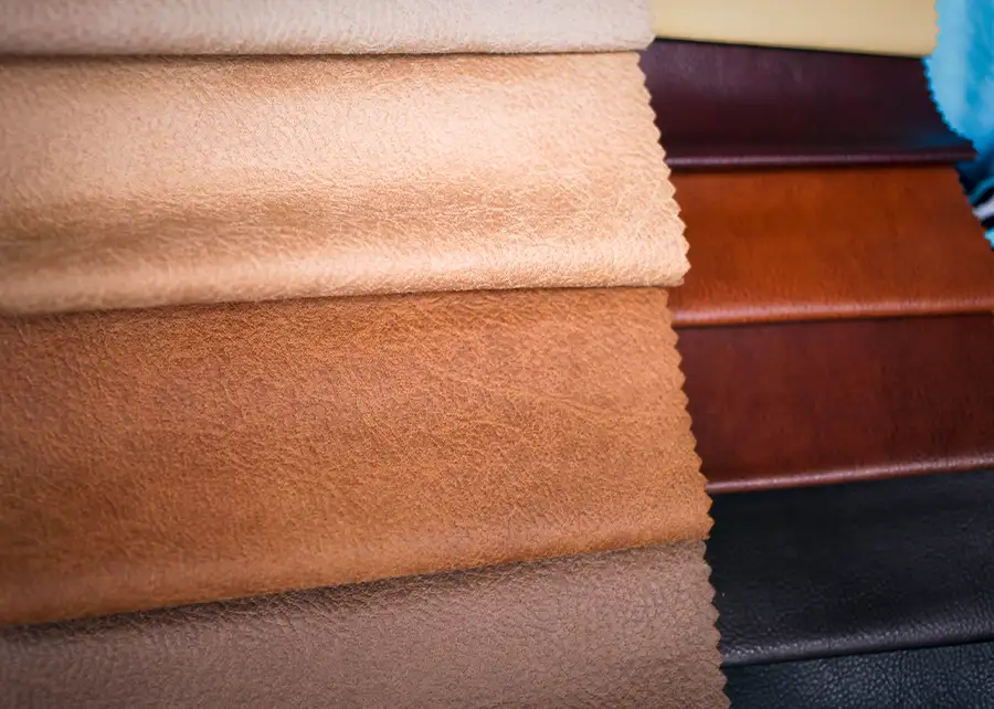 Leather and faux-leather upholstery fabric samples from Ash Street Upholstery, Springfield IL upholstery and interior design resource with AFAR Imports & Interiors
